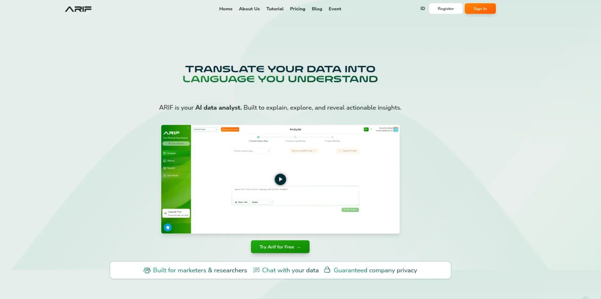 ARIF Analytics live demo screenshot
