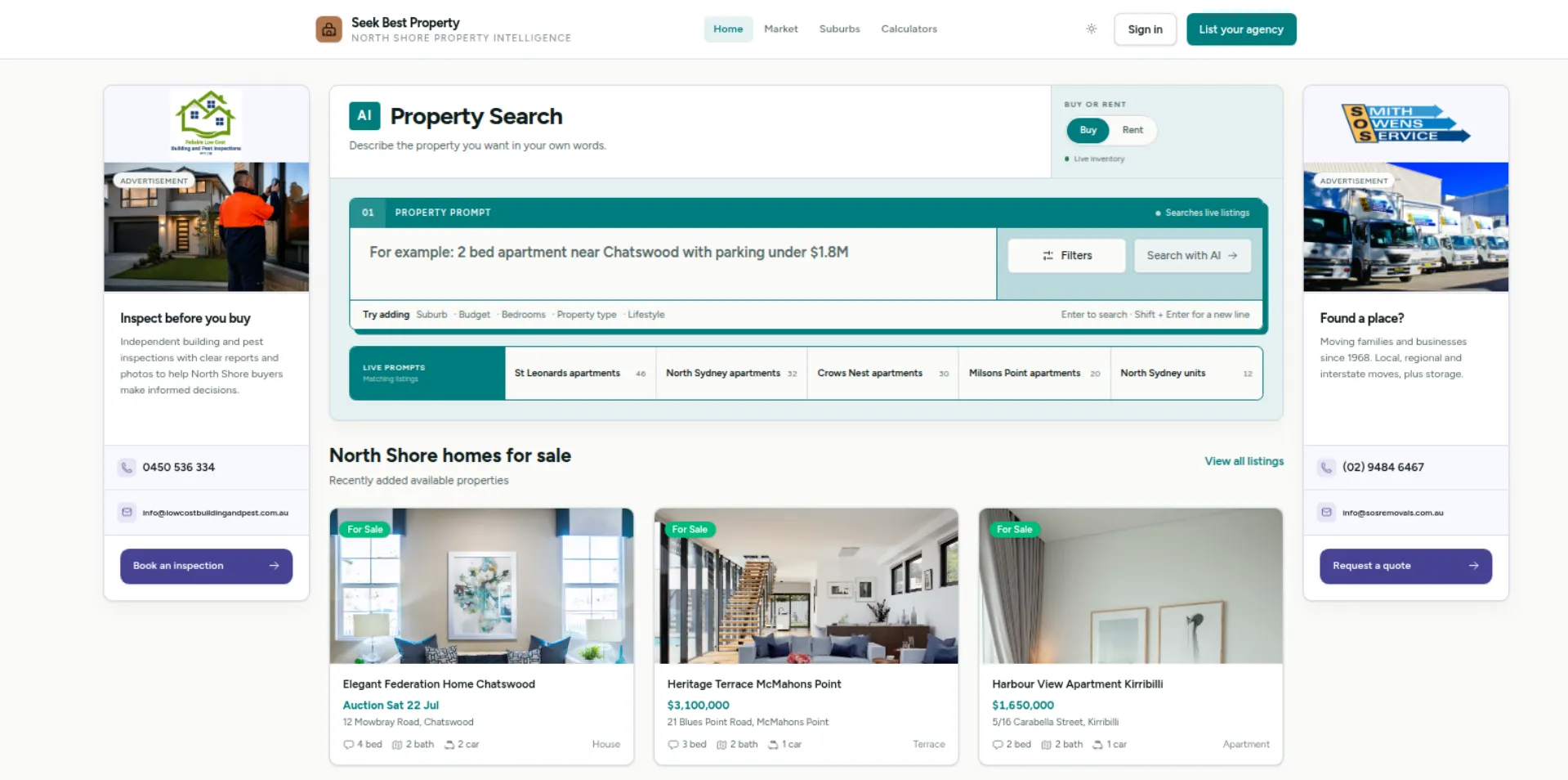 Seek Best Property live demo screenshot